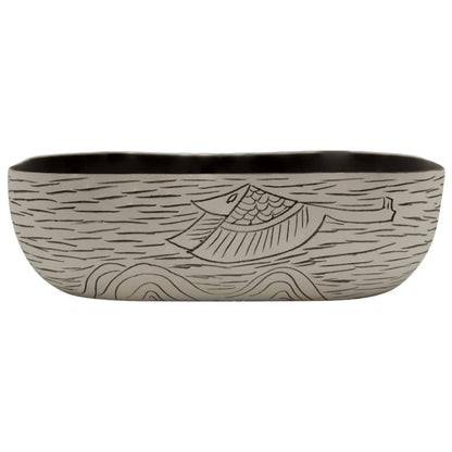 Lavabo Appoggio Grigio Nero Rettangolare 48x37,5x13,5 Ceramica - homemem39