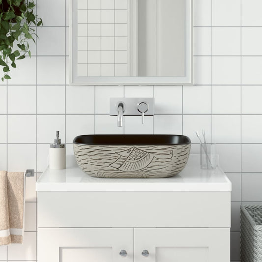 Lavabo Appoggio Grigio Nero Rettangolare 48x37,5x13,5 Ceramica - homemem39