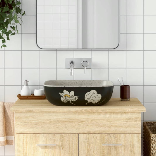 Lavabo Appoggio Grigio Nero Rettangolare 48x37,5x13,5 Ceramica - homemem39
