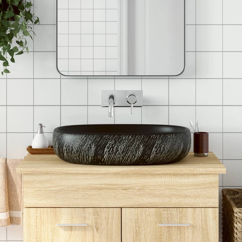 Lavabo da Appoggio Nero Ovale 59x40x14 cm Ceramica - homemem39