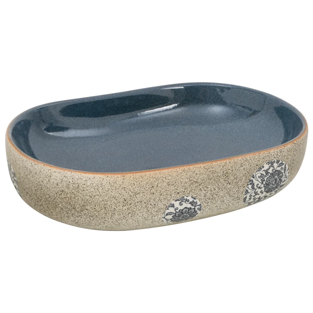 Lavabo da Appoggio Sabbia e Blu Ovale 59x40x14 cm Ceramica - homemem39