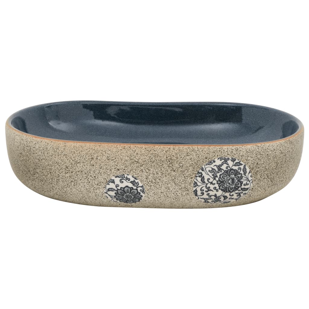 Lavabo da Appoggio Sabbia e Blu Ovale 59x40x14 cm Ceramica - homemem39
