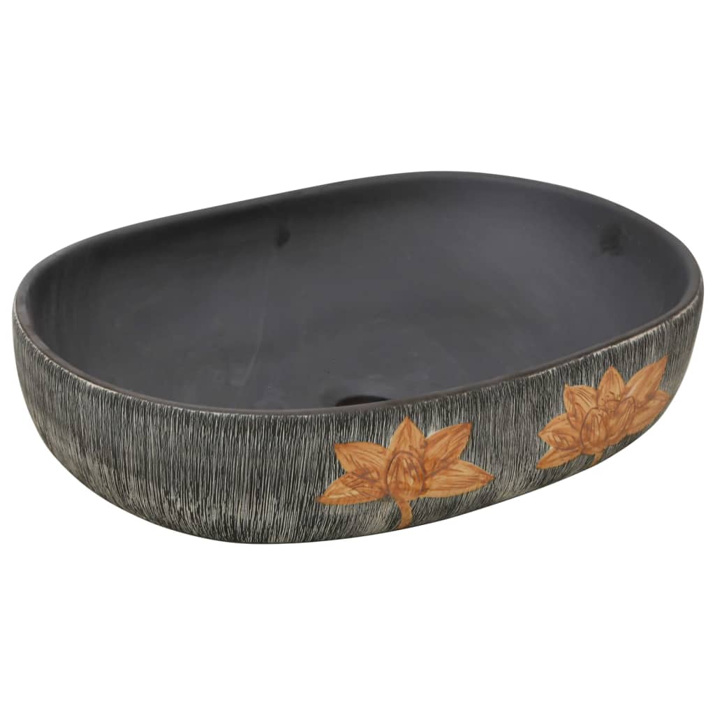 Lavabo da Appoggio Grigio e Nero Ovale 59x40x14 cm Ceramica - homemem39