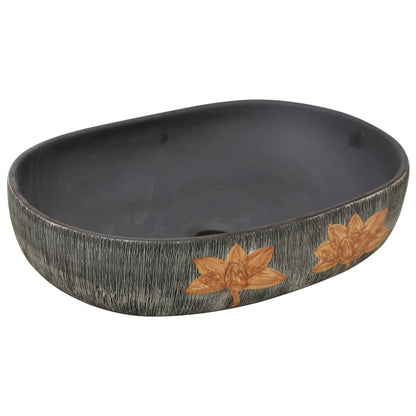 Lavabo da Appoggio Grigio e Nero Ovale 59x40x14 cm Ceramica - homemem39