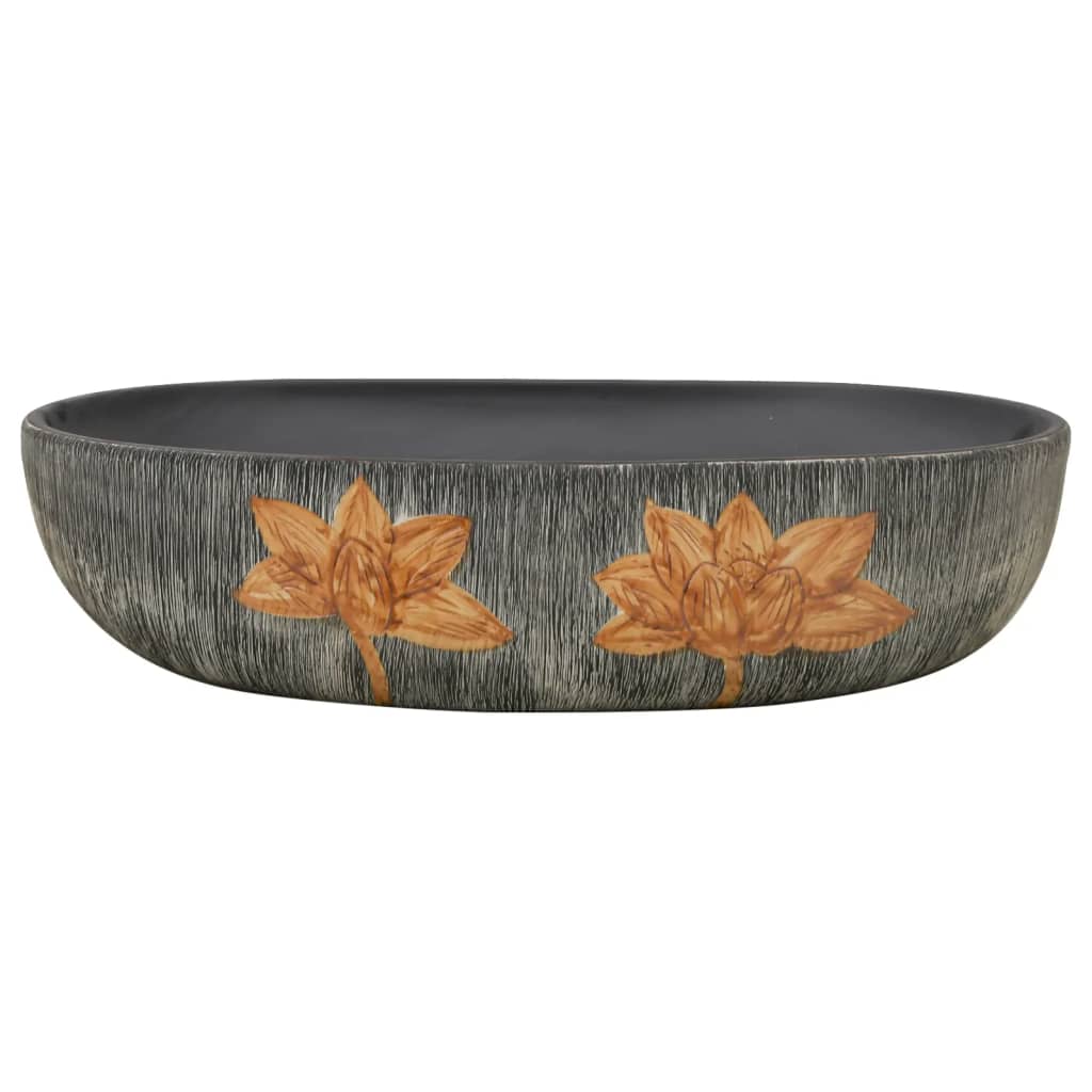 Lavabo da Appoggio Grigio e Nero Ovale 59x40x14 cm Ceramica - homemem39