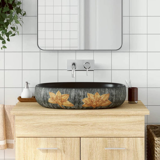 Lavabo da Appoggio Grigio e Nero Ovale 59x40x14 cm Ceramica - homemem39