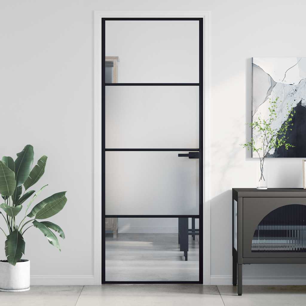 Porta per Interni Nera 76x201,5cm Vetro Temperato e Alluminio | homemem39
