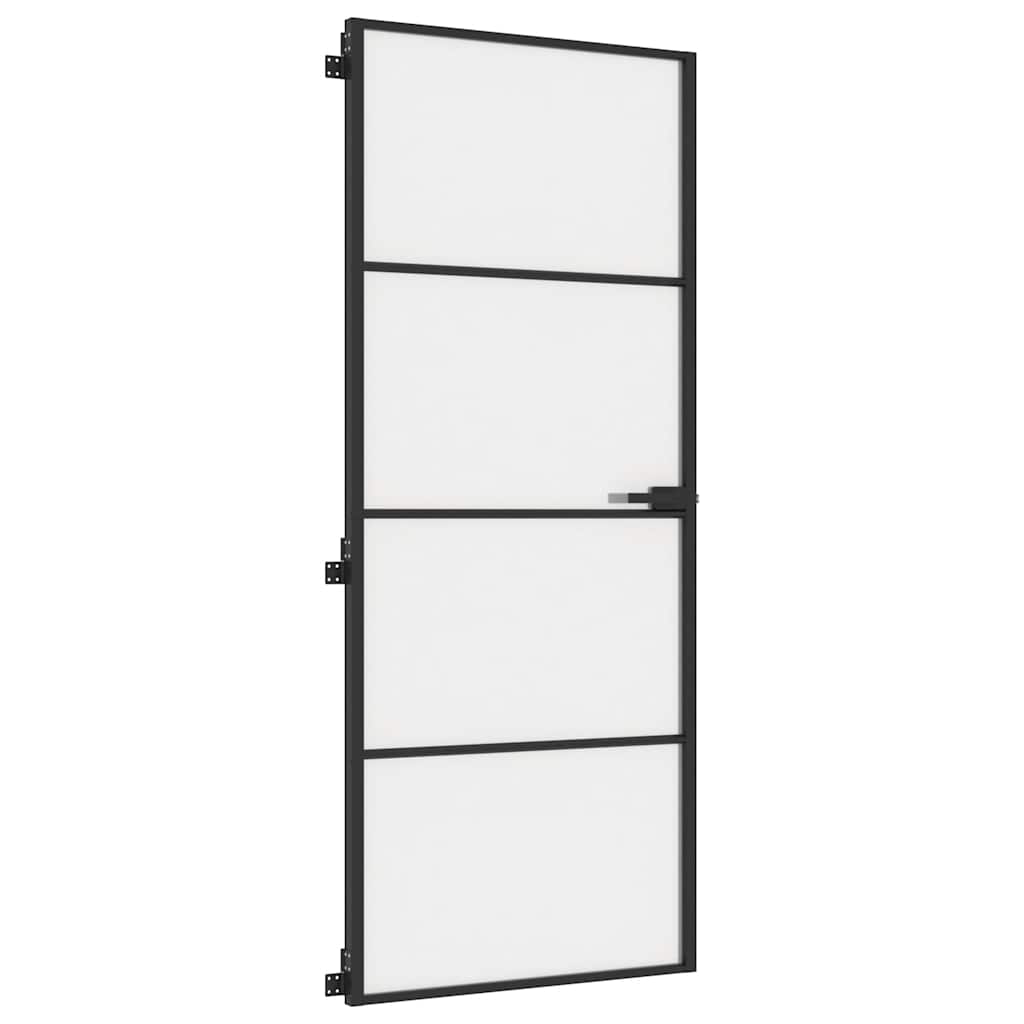 Porta Interni Sottile Nera 83x201,5cm Vetro Temperato Alluminio | homemem39