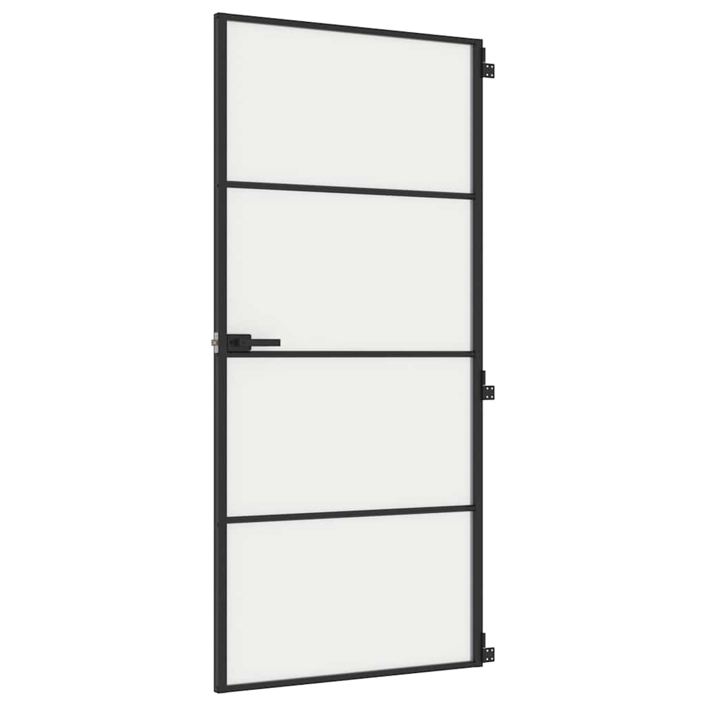 Porta Interni Sottile Nera 93x201,5cm Vetro Temperato Alluminio | homemem39