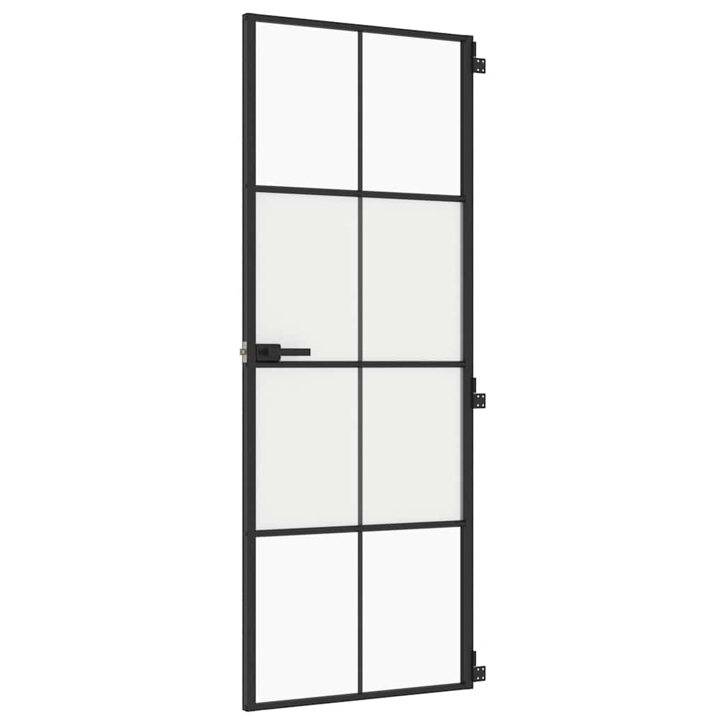Porta Interni Sottile Nera 76x201,5cm Vetro Temperato Alluminio | homemem39