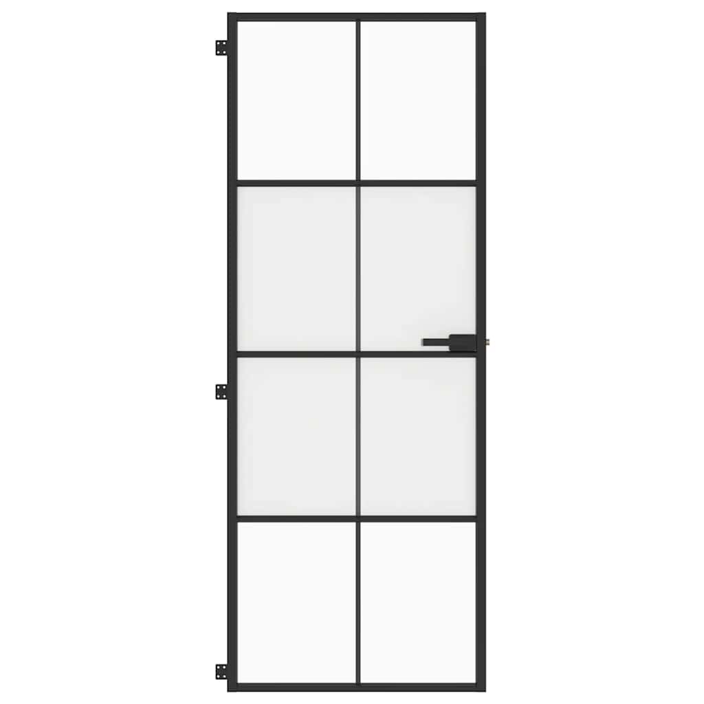Porta Interni Sottile Nera 76x201,5cm Vetro Temperato Alluminio | homemem39