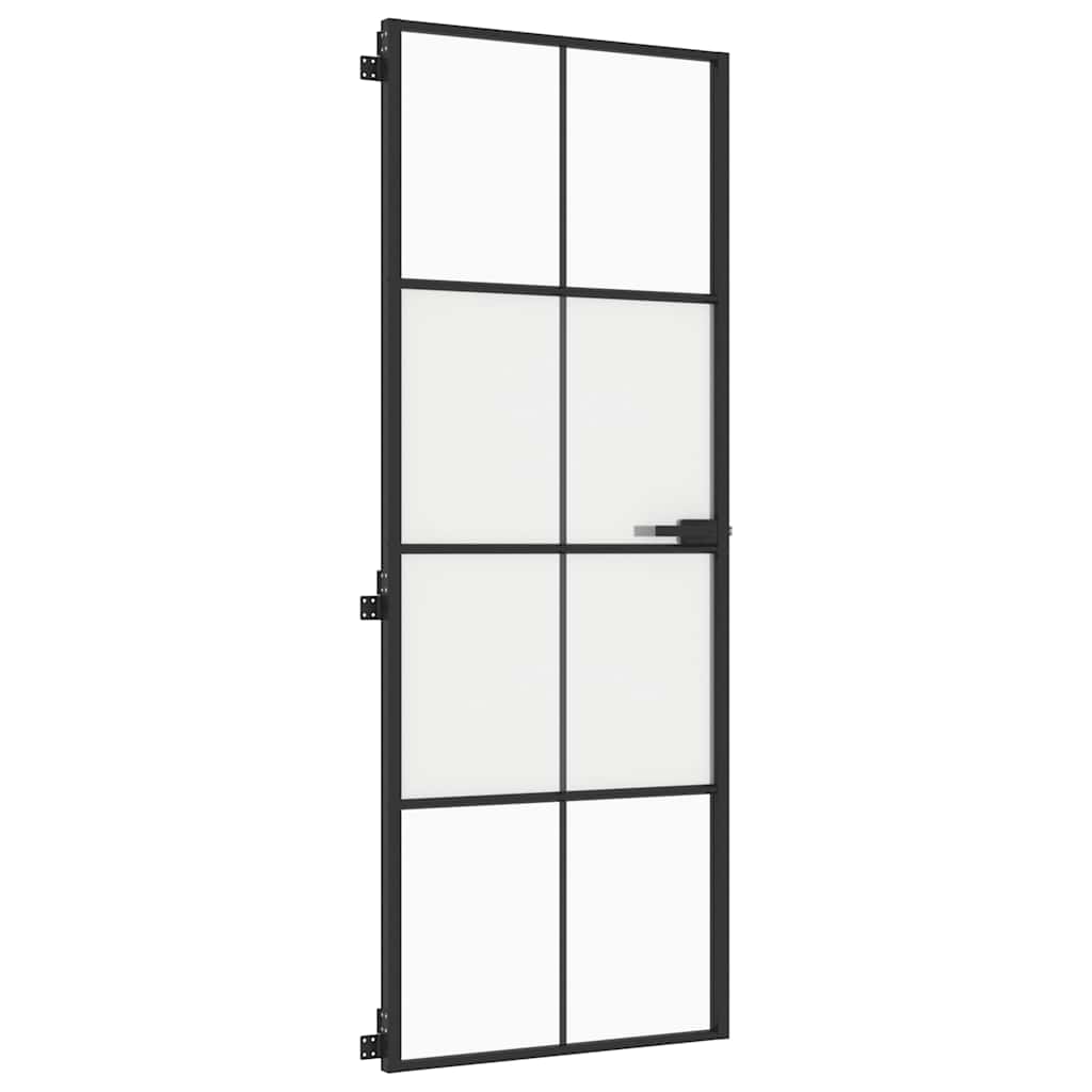 Porta Interni Sottile Nera 76x201,5cm Vetro Temperato Alluminio | homemem39