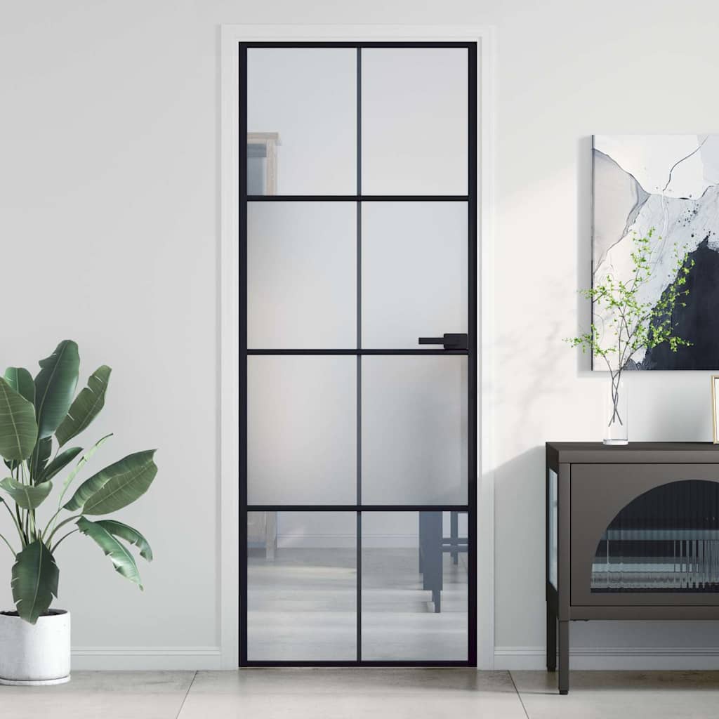 Porta Interni Sottile Nera 76x201,5cm Vetro Temperato Alluminio | homemem39