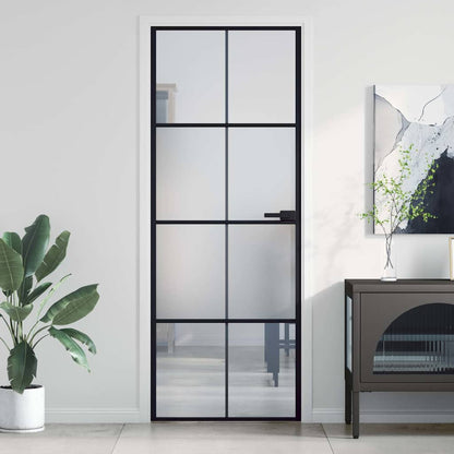 Porta Interni Sottile Nera 76x201,5cm Vetro Temperato Alluminio | homemem39
