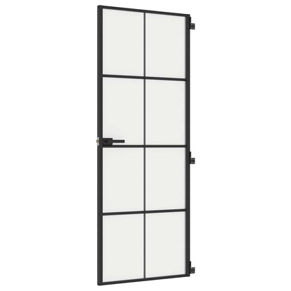Porta Interni Sottile Nera 76x201,5cm Vetro Temperato Alluminio | homemem39