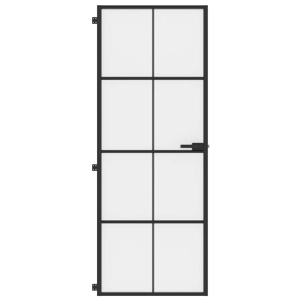 Porta Interni Sottile Nera 76x201,5cm Vetro Temperato Alluminio | homemem39