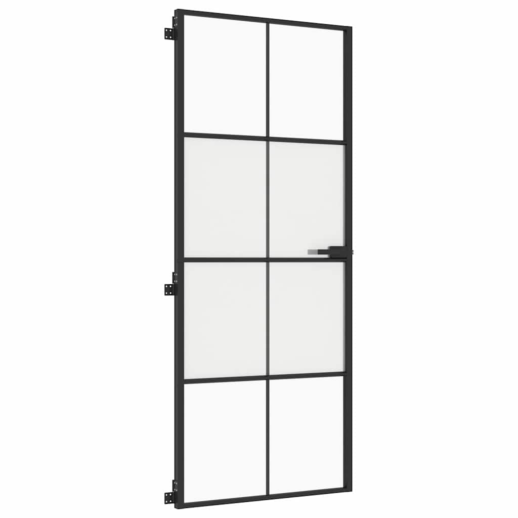 Porta Interni Sottile Nera 83x201,5cm Vetro Temperato Alluminio | homemem39
