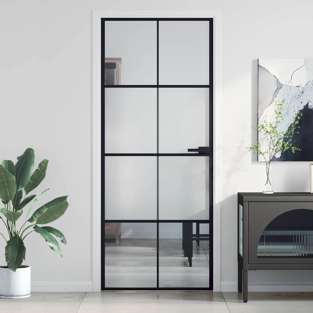 Porta Interni Sottile Nera 83x201,5cm Vetro Temperato Alluminio | homemem39
