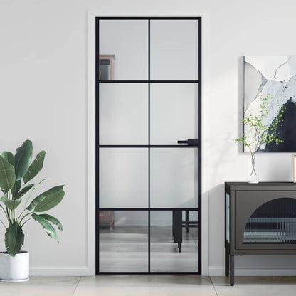 Porta Interni Sottile Nera 83x201,5cm Vetro Temperato Alluminio | homemem39