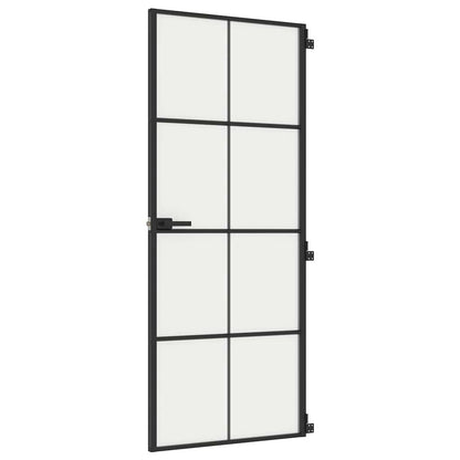 Porta Interni Sottile Nera 83x201,5cm Vetro Temperato Alluminio | homemem39
