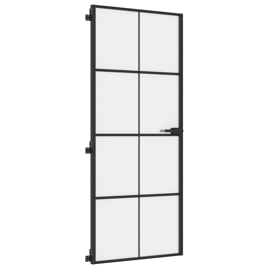Porta Interni Sottile Nera 83x201,5cm Vetro Temperato Alluminio | homemem39