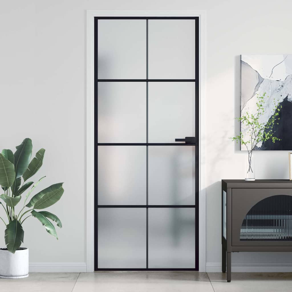 Porta Interni Sottile Nera 83x201,5cm Vetro Temperato Alluminio | homemem39