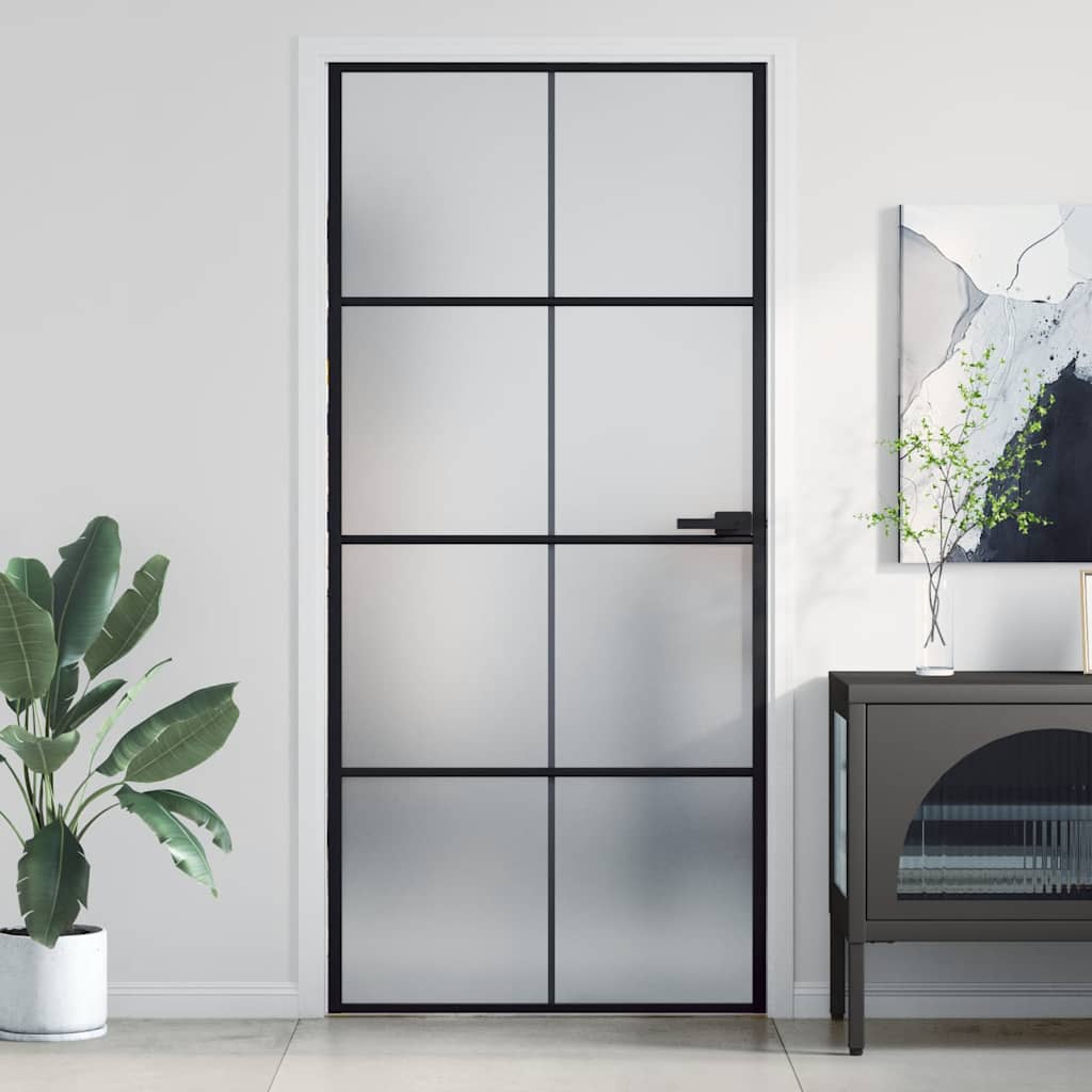 Porta Interni Sottile Nera 93x201,5cm Vetro Temperato Alluminio | homemem39