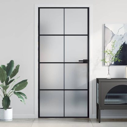 Porta Interni Sottile Nera 93x201,5cm Vetro Temperato Alluminio | homemem39