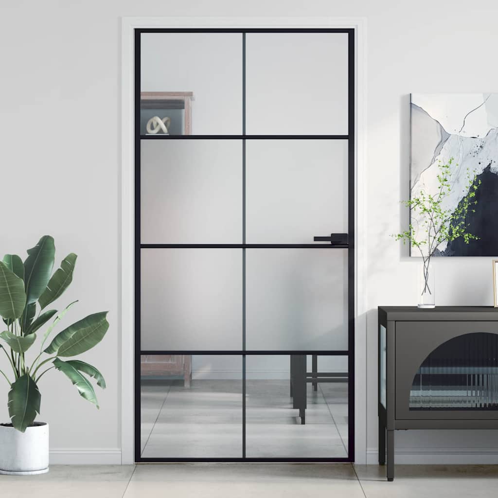 Porta Interni Sottile Nera 102,5x201,5Vetro Temperato Alluminio | homemem39