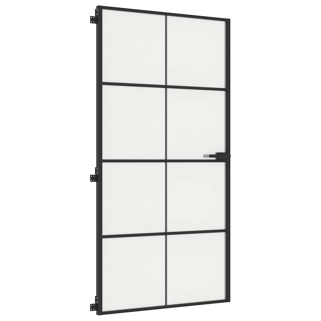 Porta Interni Sottile Nera 102,5x201,5Vetro Temperato Alluminio | homemem39