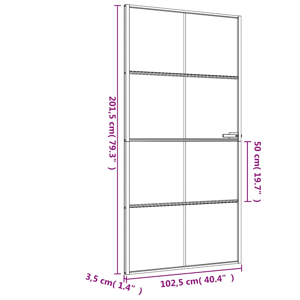 Porta Interni Sottile Nera 102,5x201,5Vetro Temperato Alluminio | homemem39
