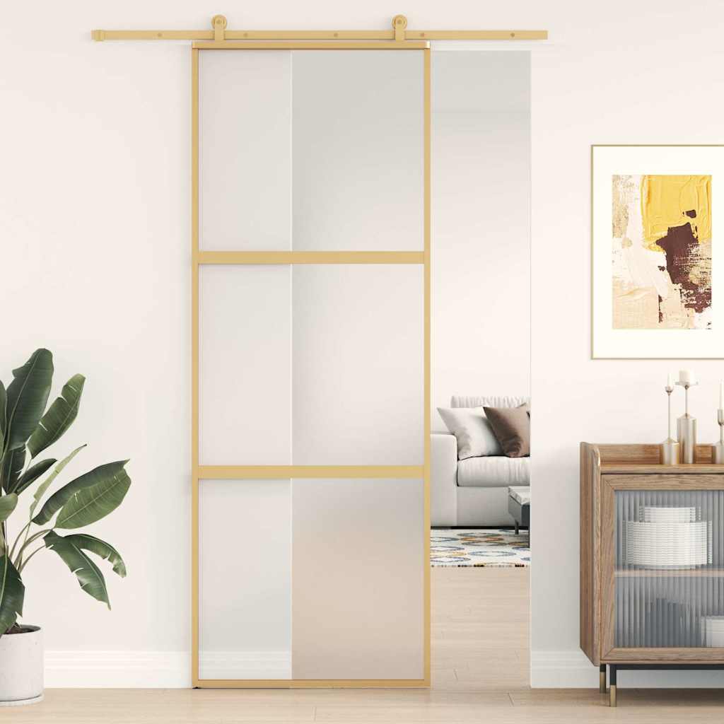 Porta Scorrevole Dorata 76x205 Vetro Smerigliato ESG Alluminio | homemem39