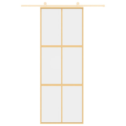 Porta Scorrevole Dorata 76x205 Vetro Trasparente ESG Alluminio | homemem39