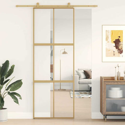 Porta Scorrevole Dorata 76x205 Vetro Trasparente ESG Alluminio | homemem39