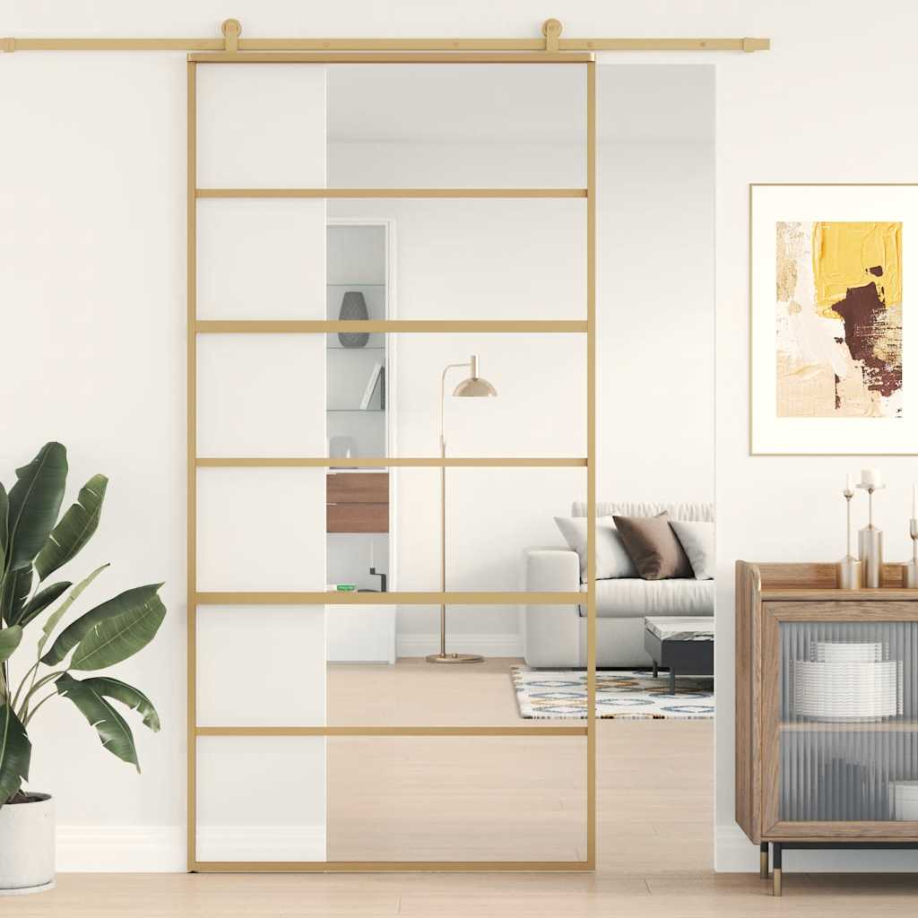 Porta Scorrevole Oro 102,5x205 Vetro Trasparente ESG Alluminio | homemem39