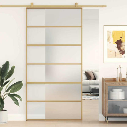 Porta Scorrevole Oro 102,5x205 Vetro Smerigliato ESG Alluminio | homemem39