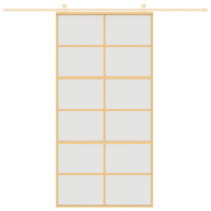 Porta Scorrevole Oro 102,5x205 Vetro Smerigliato ESG Alluminio - homemem39