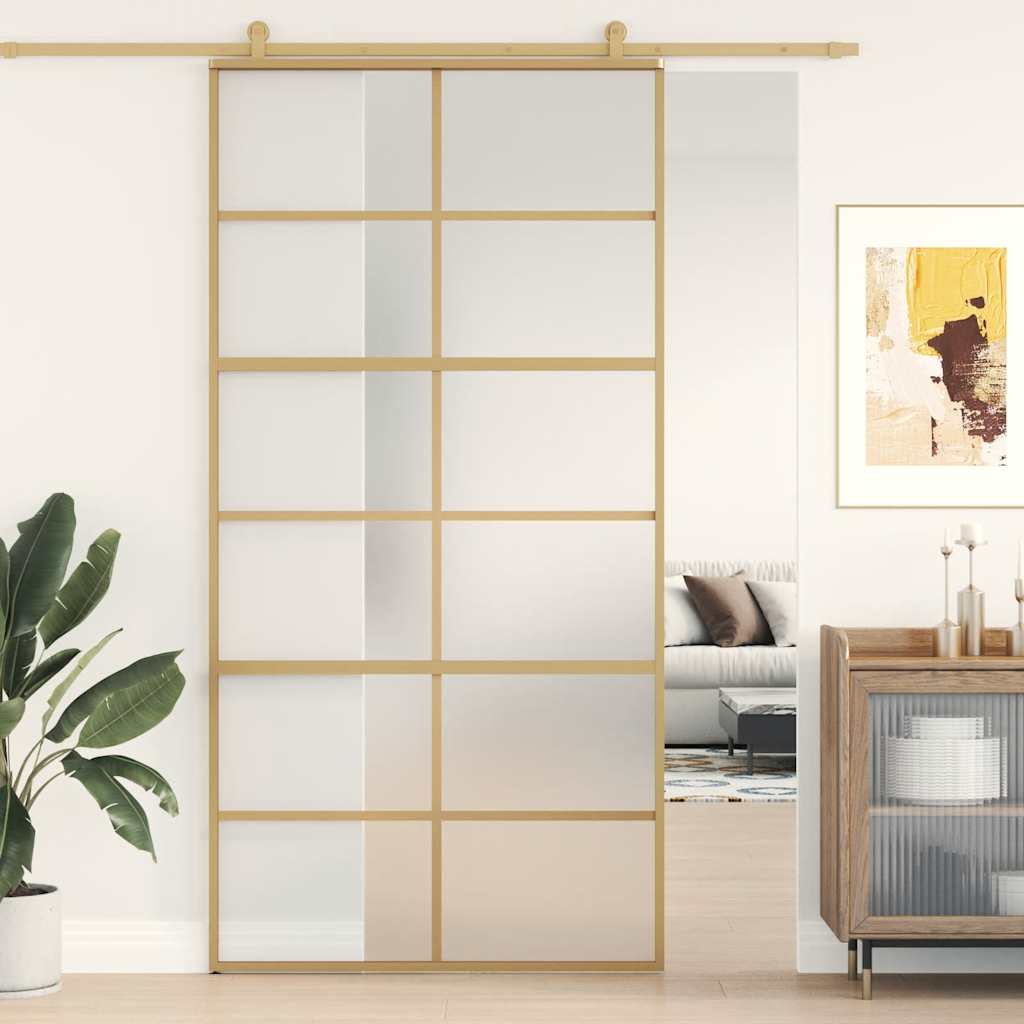 Porta Scorrevole Oro 102,5x205 Vetro Smerigliato ESG Alluminio | homemem39