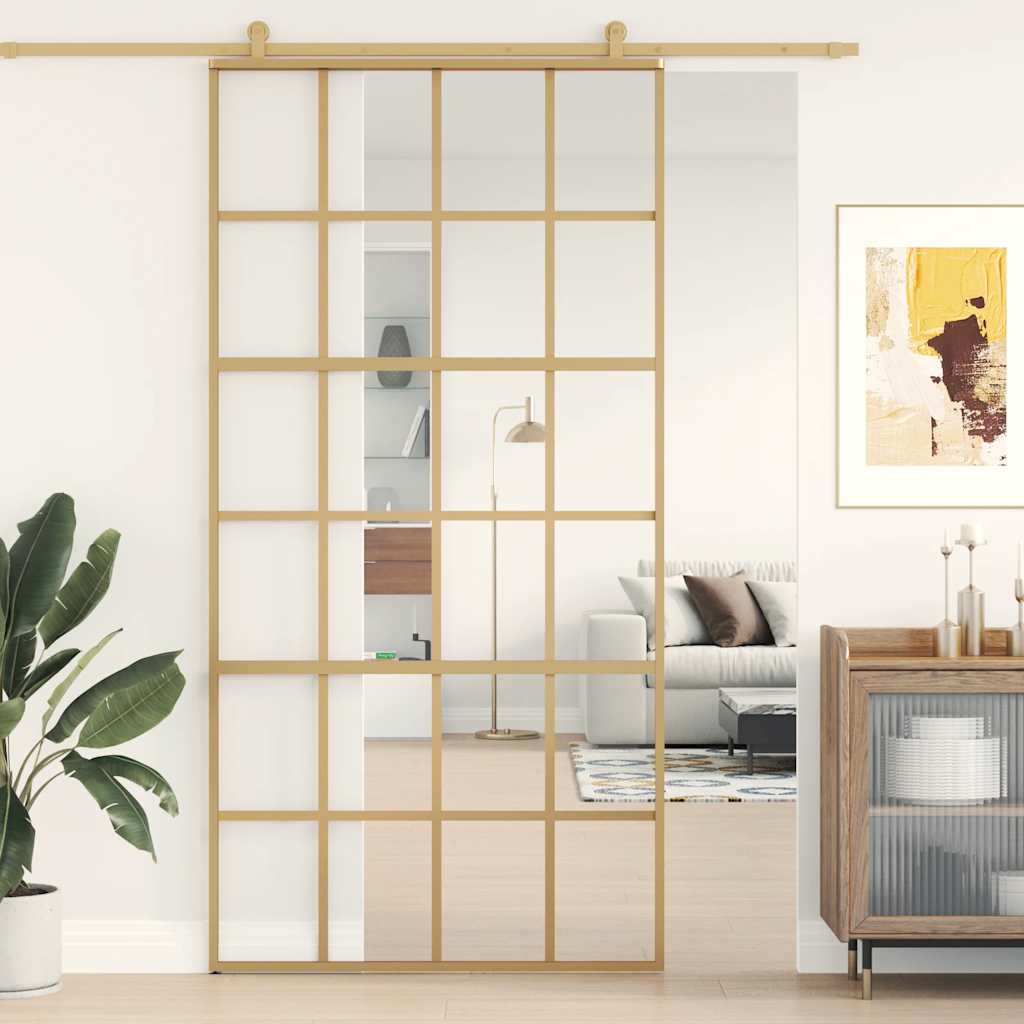 Porta Scorrevole Oro 102,5x205 Vetro Trasparente ESG Alluminio | homemem39