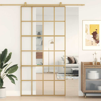Porta Scorrevole Oro 102,5x205 Vetro Trasparente ESG Alluminio | homemem39