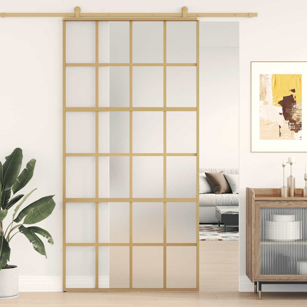 Porta Scorrevole Oro 102,5x205 Vetro Smerigliato ESG Alluminio | homemem39