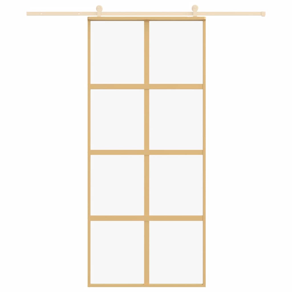 Porta Scorrevole Dorata 90x205 Vetro Trasparente ESG Alluminio - homemem39