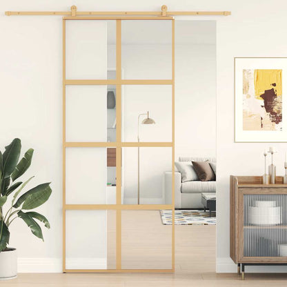 Porta Scorrevole Dorata 90x205 Vetro Trasparente ESG Alluminio | homemem39