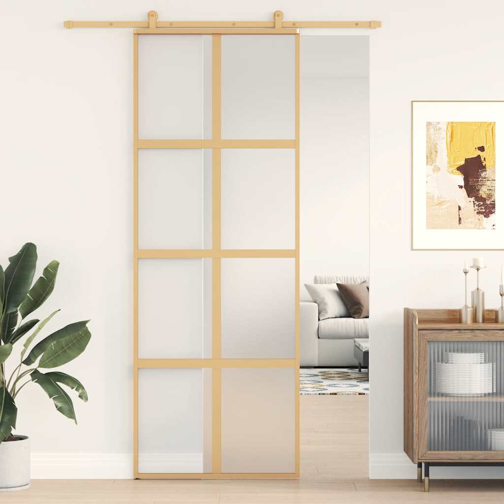 Porta Scorrevole Dorata 76x205 Vetro Smerigliato ESG Alluminio | homemem39