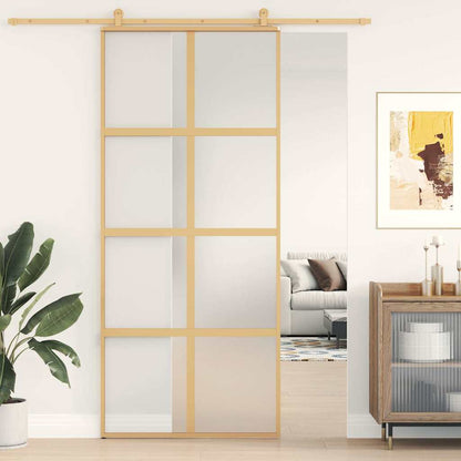 Porta Scorrevole Dorata 90x205 Vetro Smerigliato ESG Alluminio | homemem39