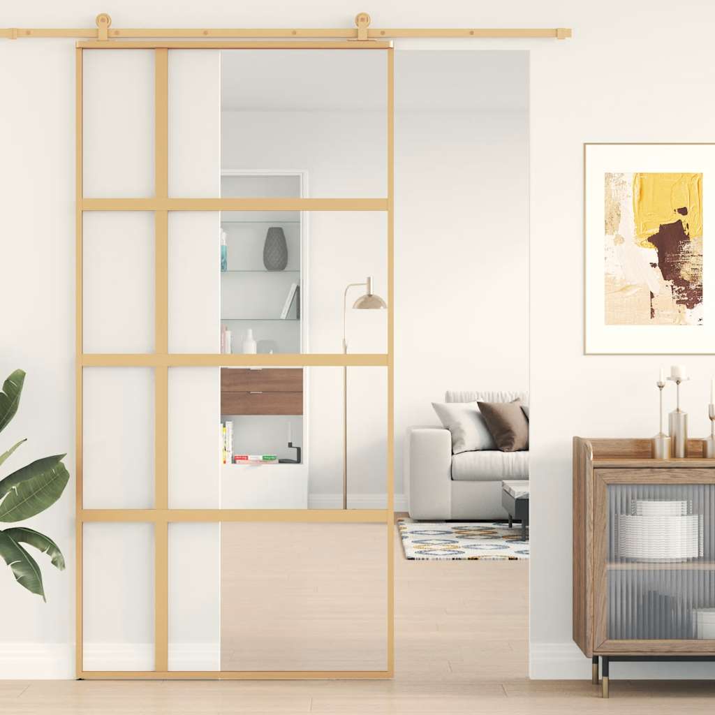 Porta Scorrevole Oro 102,5x205 Vetro Trasparente ESG Alluminio | homemem39