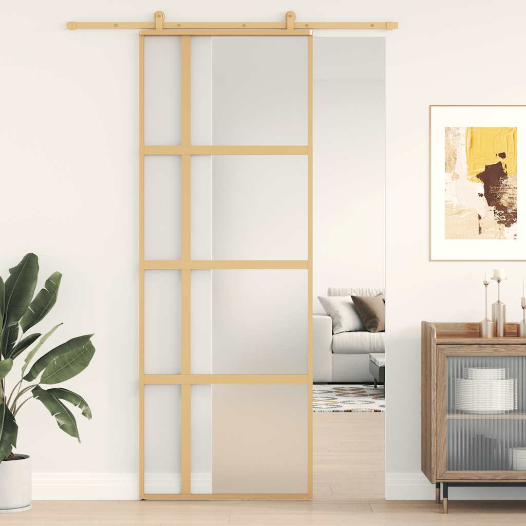 Porta Scorrevole Dorata 76x205 Vetro Smerigliato ESG Alluminio | homemem39