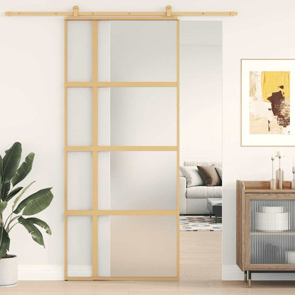 Porta Scorrevole Dorata 90x205 Vetro Smerigliato ESG Alluminio | homemem39