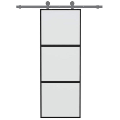 Porta Scorrevole Nera 76x205 cm in Vetro Temperato e Alluminio | homemem39
