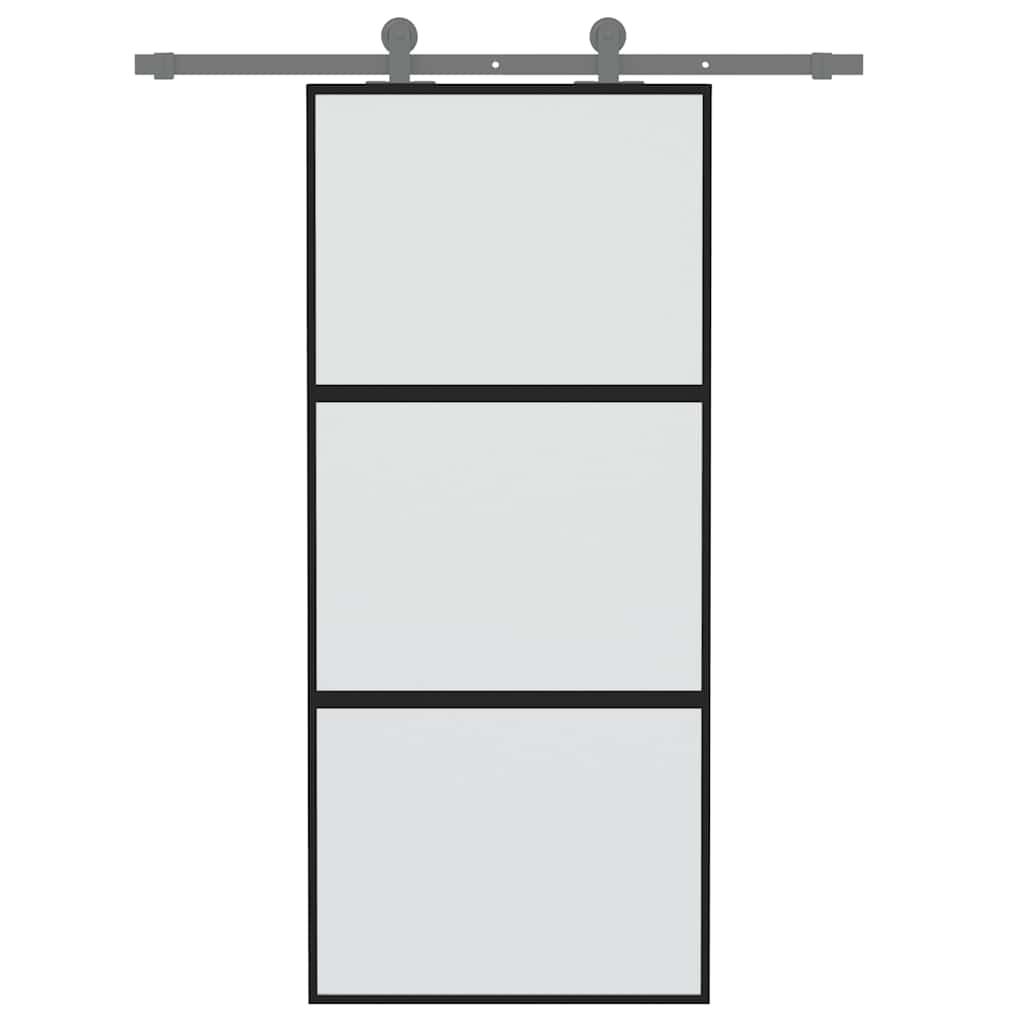 Porta Scorrevole Nera 90x205 cm in Vetro Temperato e Alluminio | homemem39